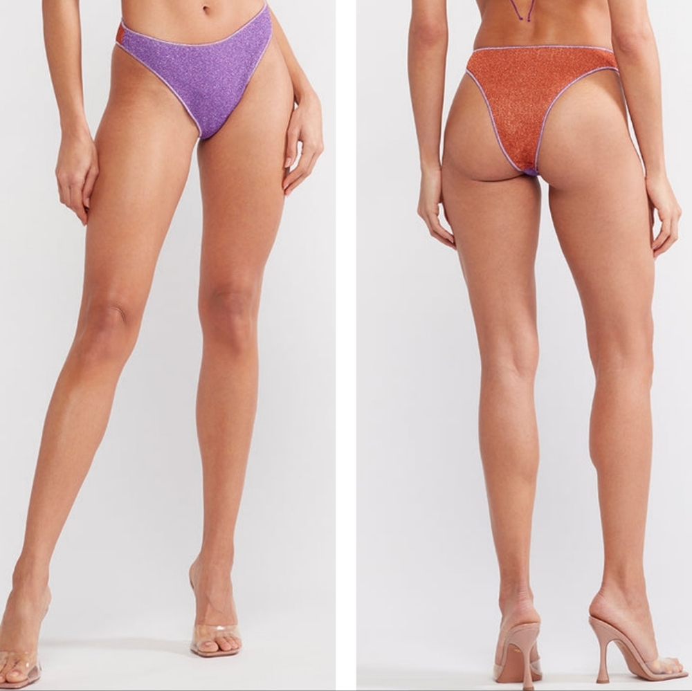 NWOT OSEREE LUMIERE BI-COLOR BIKINI BOTTOMS IN VIOLET/ORANGE
